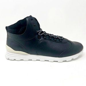 Clae Robinson Black Leather Mens Mid Top Premium Casual Sneakers